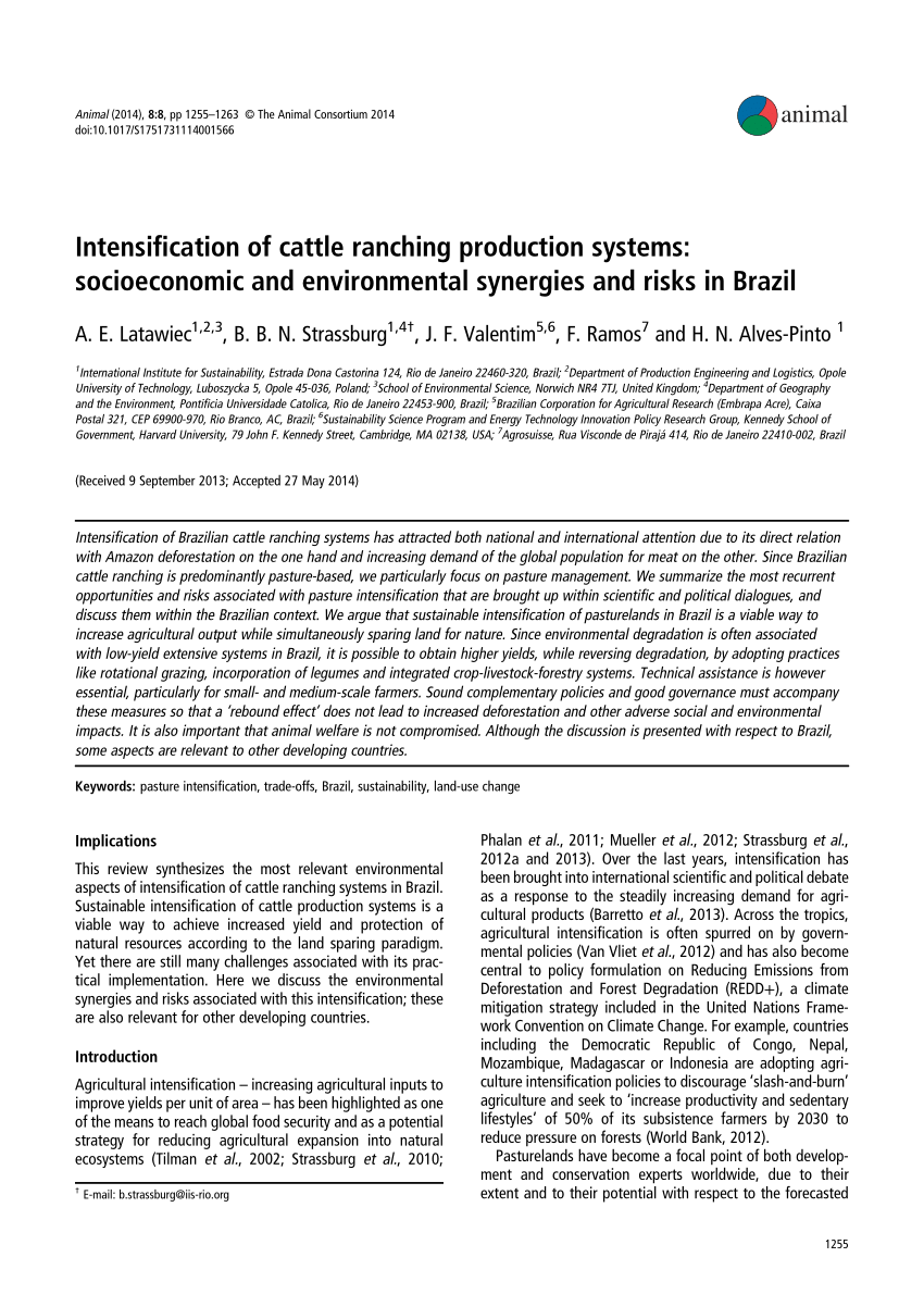 PDF) Intensification of cattle ranching production systems ...