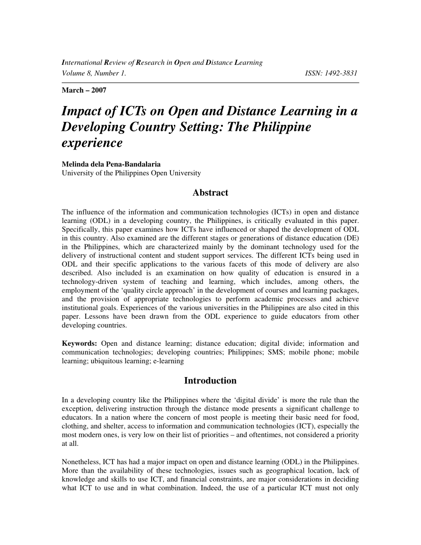 essay about online distance learning in the philippines