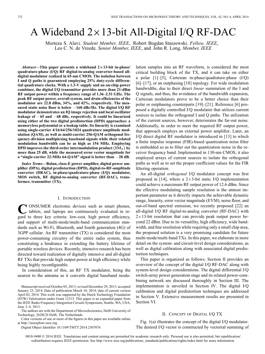 Pdf A Wideband 2 13 Bit All Digital I Q Rf Dac
