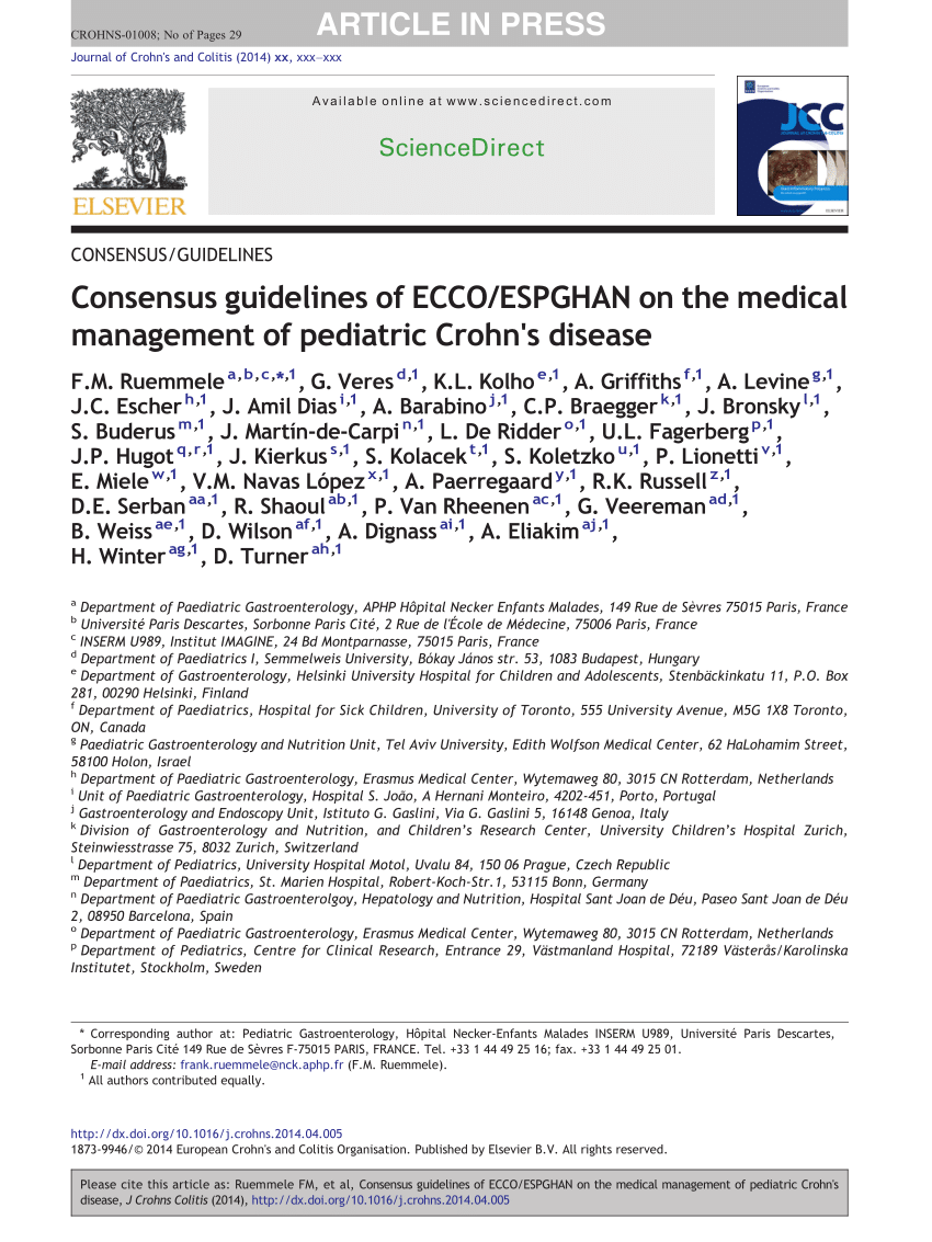 Consensus of ECCO/ESPGHAN on the medical management of pediatric Crohn's disease