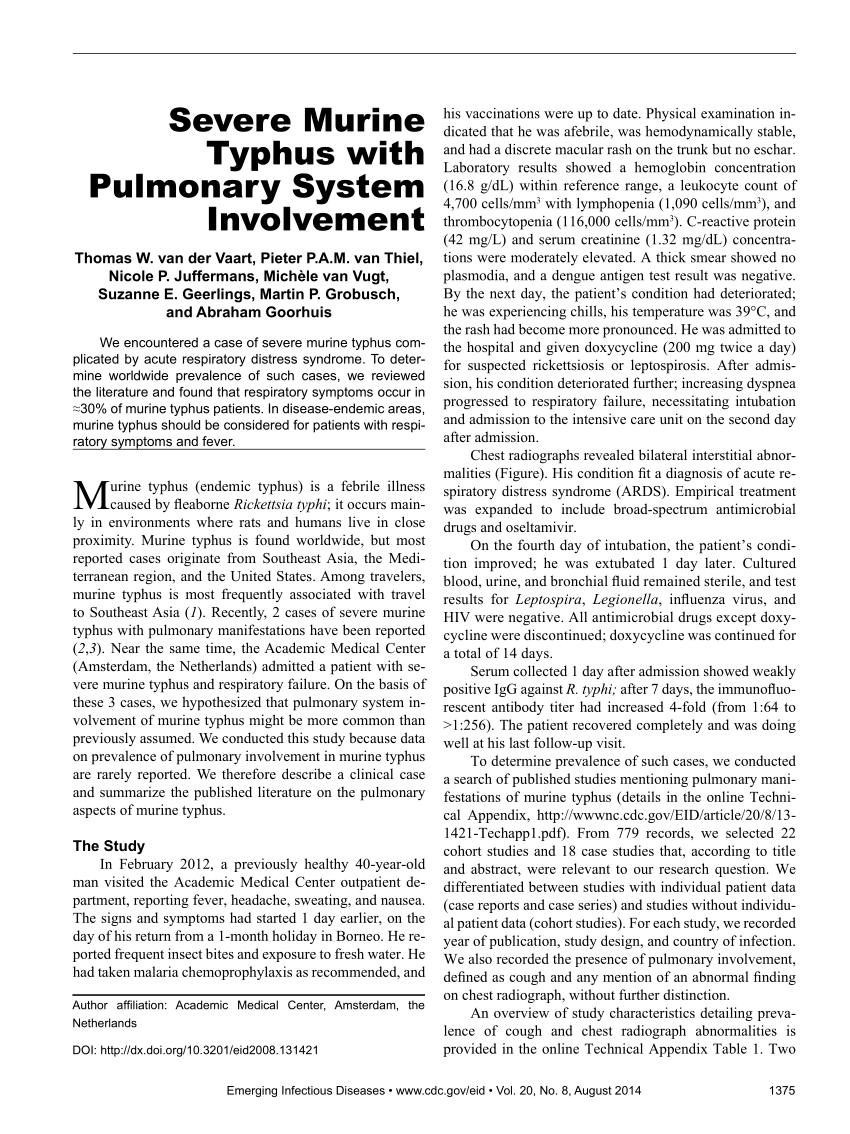 (PDF) Severe Murine Typhus with Pulmonary System Involvement