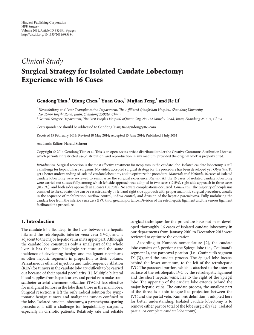 Pdf Surgical Strategy For Isolated Caudate Lobectomy Experience With 16 Cases