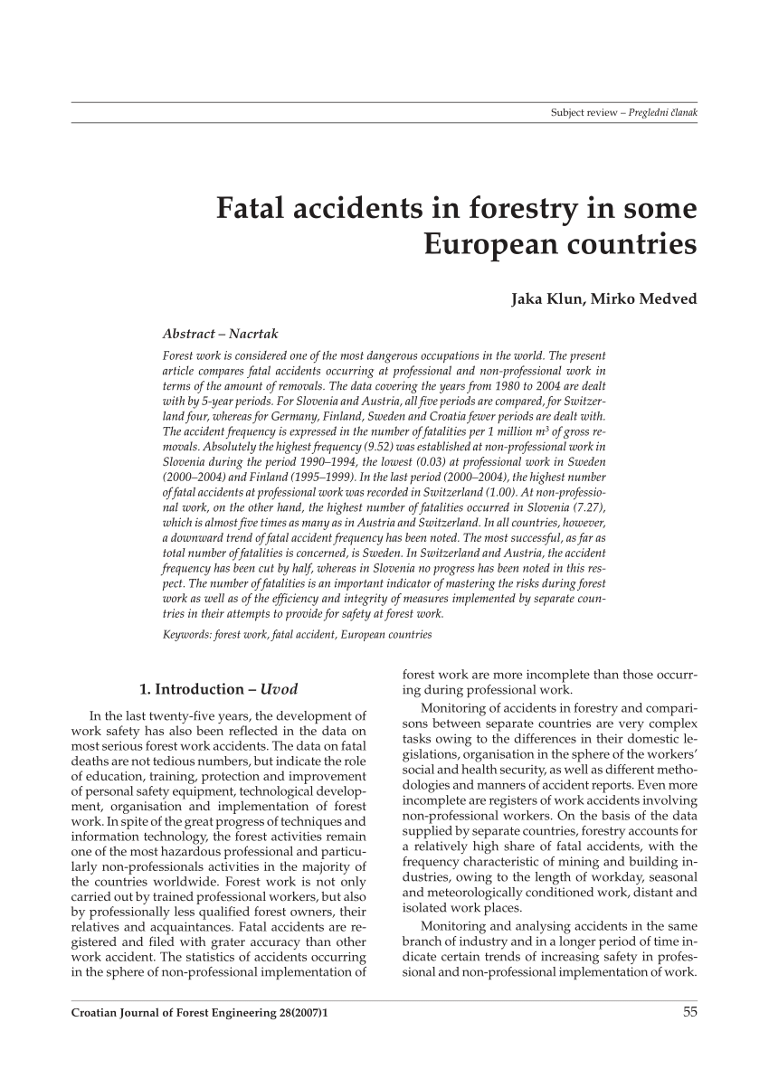 PDF) Fatal accidents in forestry in some European countries