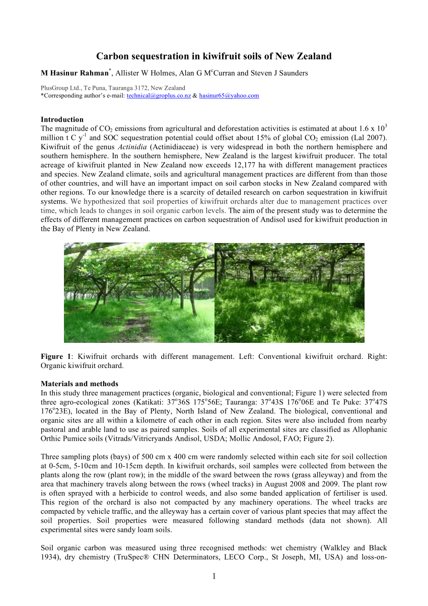 Pdf Carbon Sequestration In Kiwifruit Soils Of New Zealand