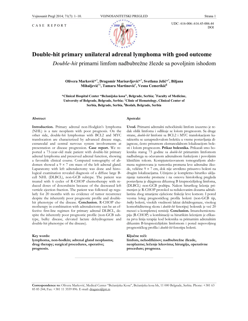 (PDF) Doublehit primary unilateral adrenal lymphoma with