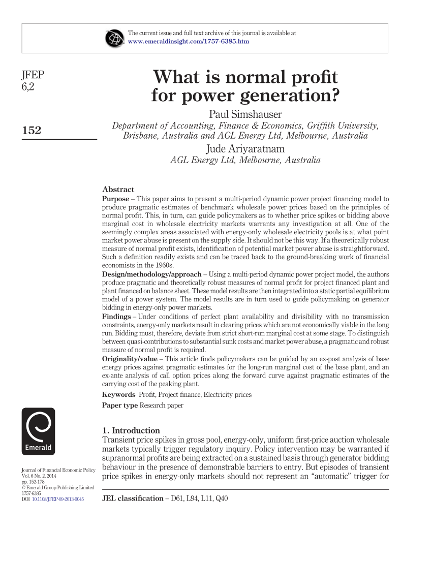 PDF What is normal profit for power generation