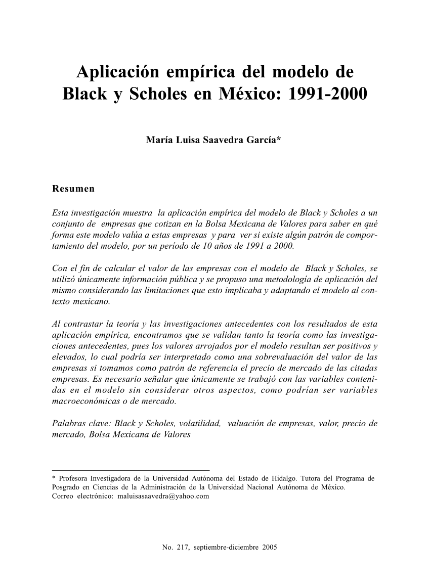 PDF) Aplicación empírica del modelo de Black y Scholes en México: 1991-2000