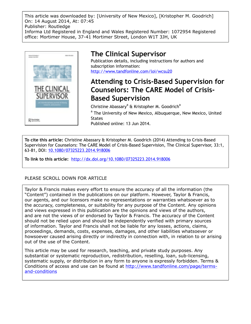 (PDF) Attending to Crisis Based Supervision for Counselors: The CARE