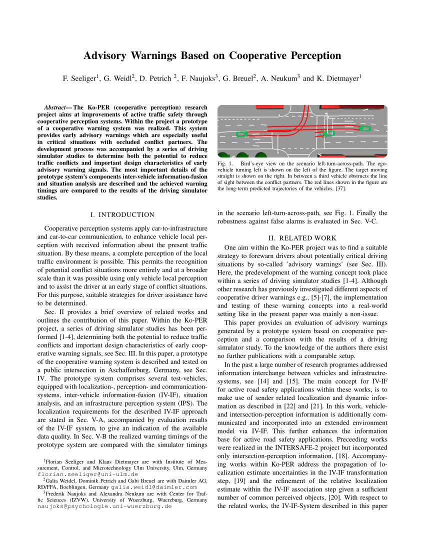 Pdf Advisory Warnings Based On Cooperative Perception