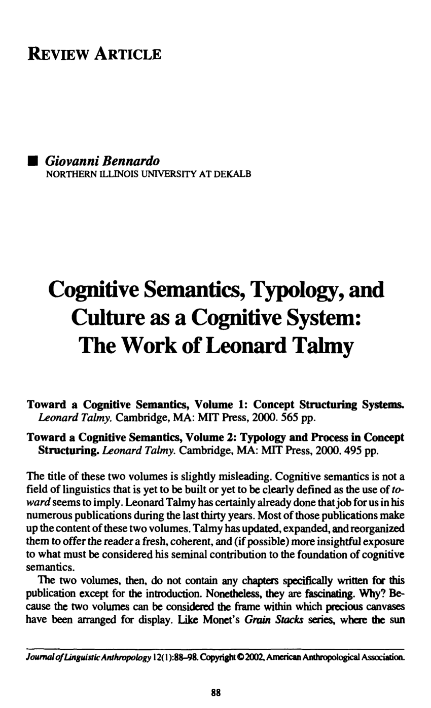 PDF) Cognitive Semantics, Typology, and Culture as a Cognitive 