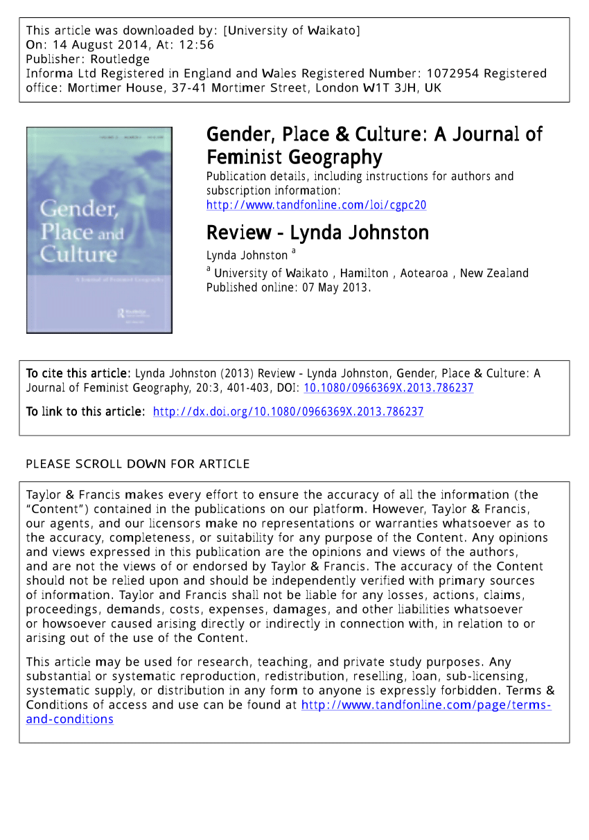 Pdf Gender Place And Culture A Journal Of Feminist Geography Review