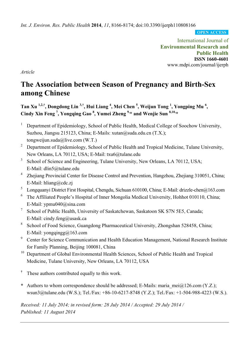 Pdf The Association Between Season Of Pregnancy And Birth Sex Among Chinese 