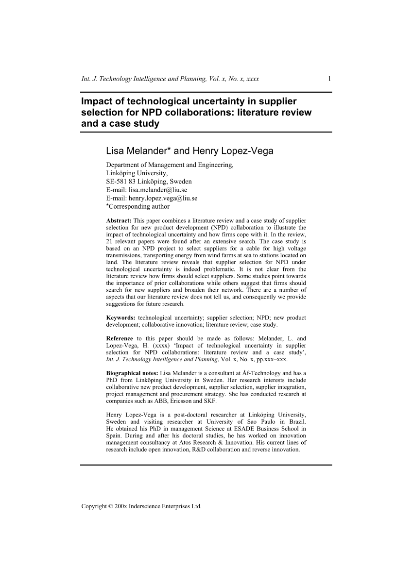 PDF Impact of technological uncertainty in supplier selection for  