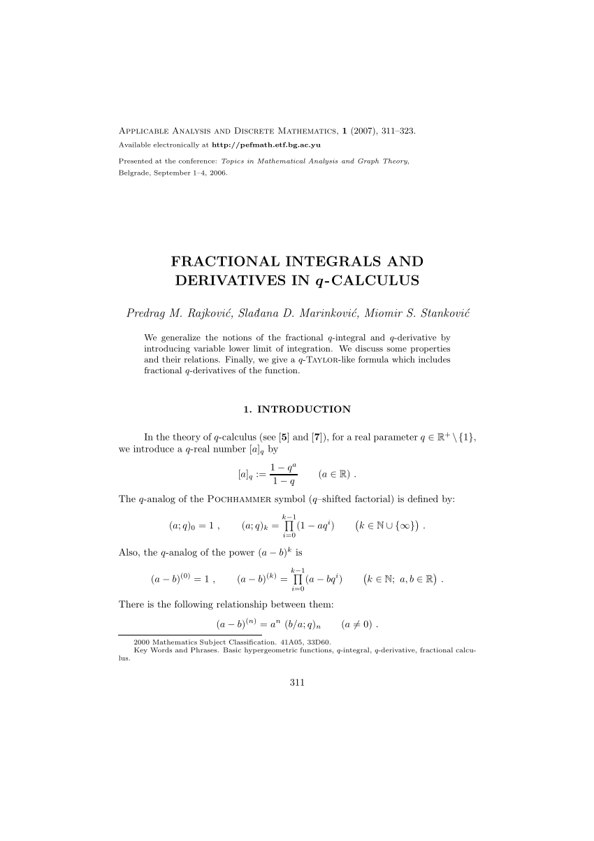 Pdf Fractional Integrals And Derivatives In