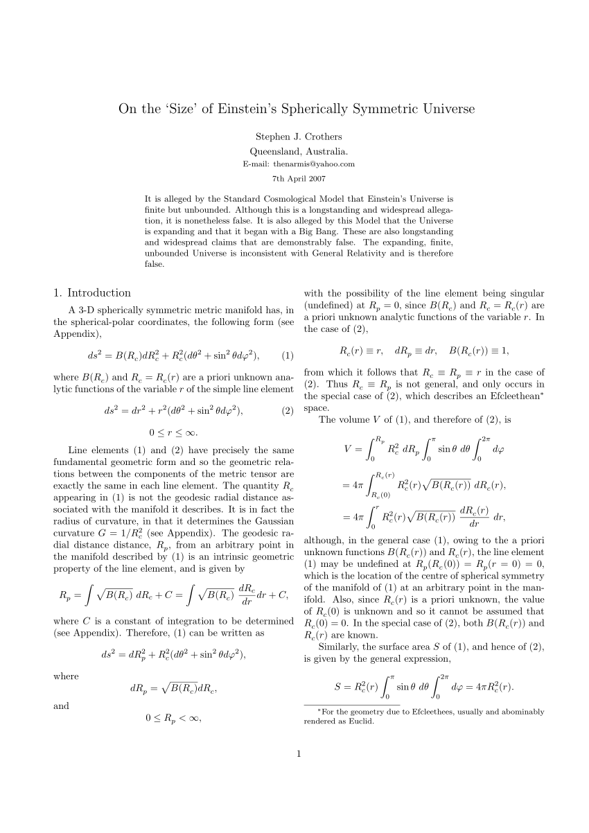 PDF) On the Size of Einstein's Spherically Symmetric Universe