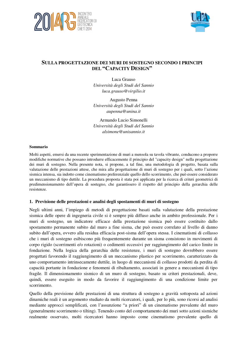 Geotecnica Muri Di Sostegno.Pdf Sulla Progettazione Dei Muri Di Sostegno Secondo I Principi Del Capacity Design