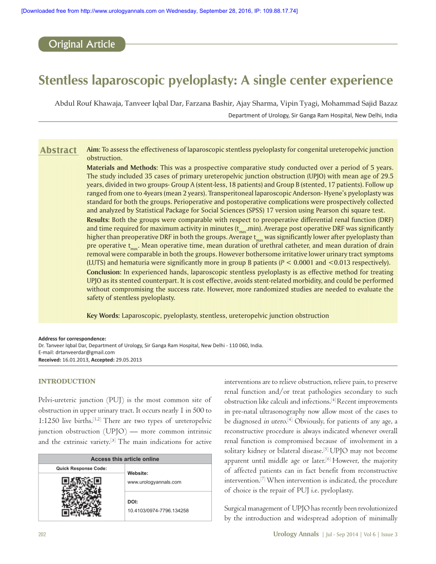 PDF] Adult Stentless Laparoscopic Pyeloplasty