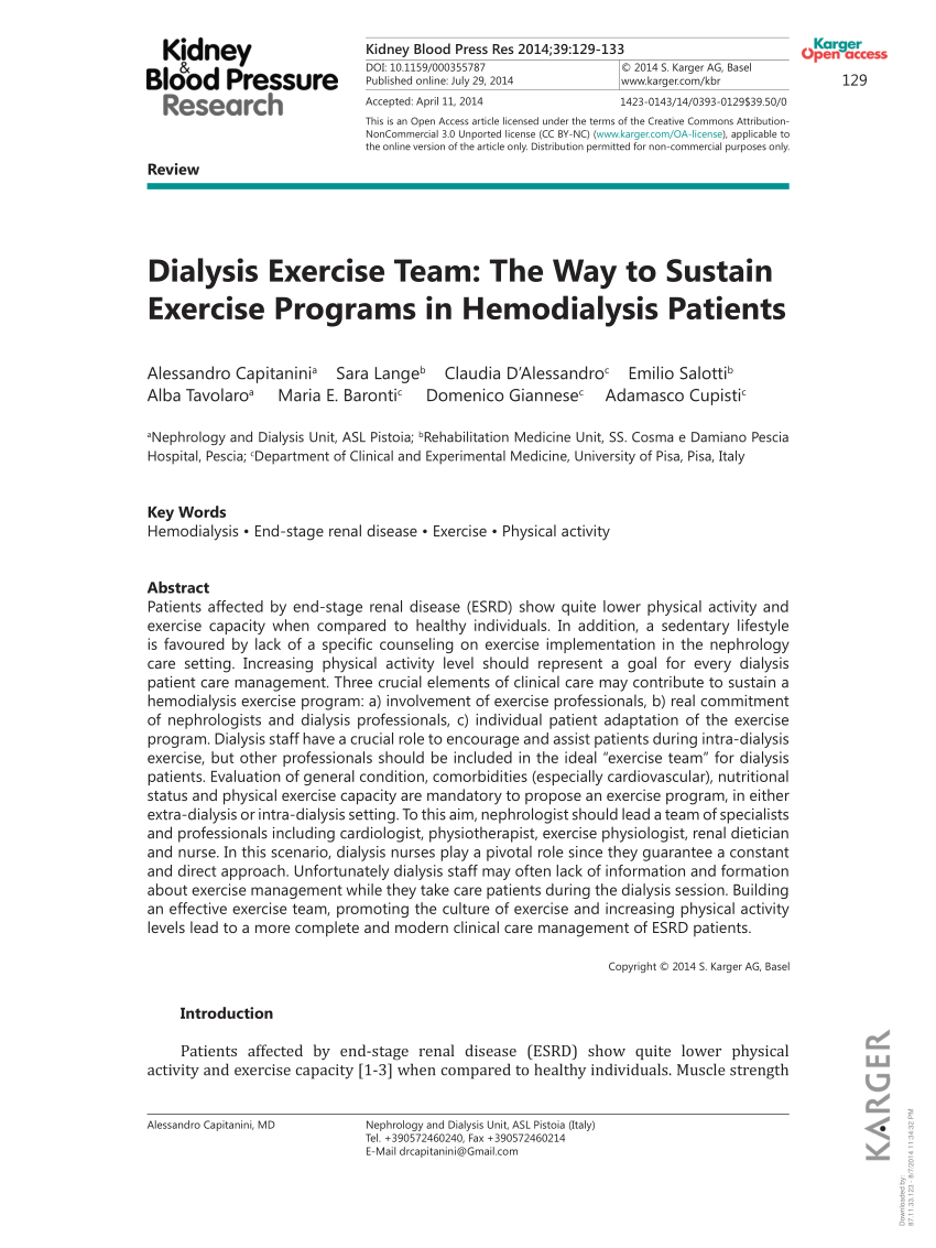 (PDF) Dialysis Exercise Team: The Way to Sustain Exercise Programs in