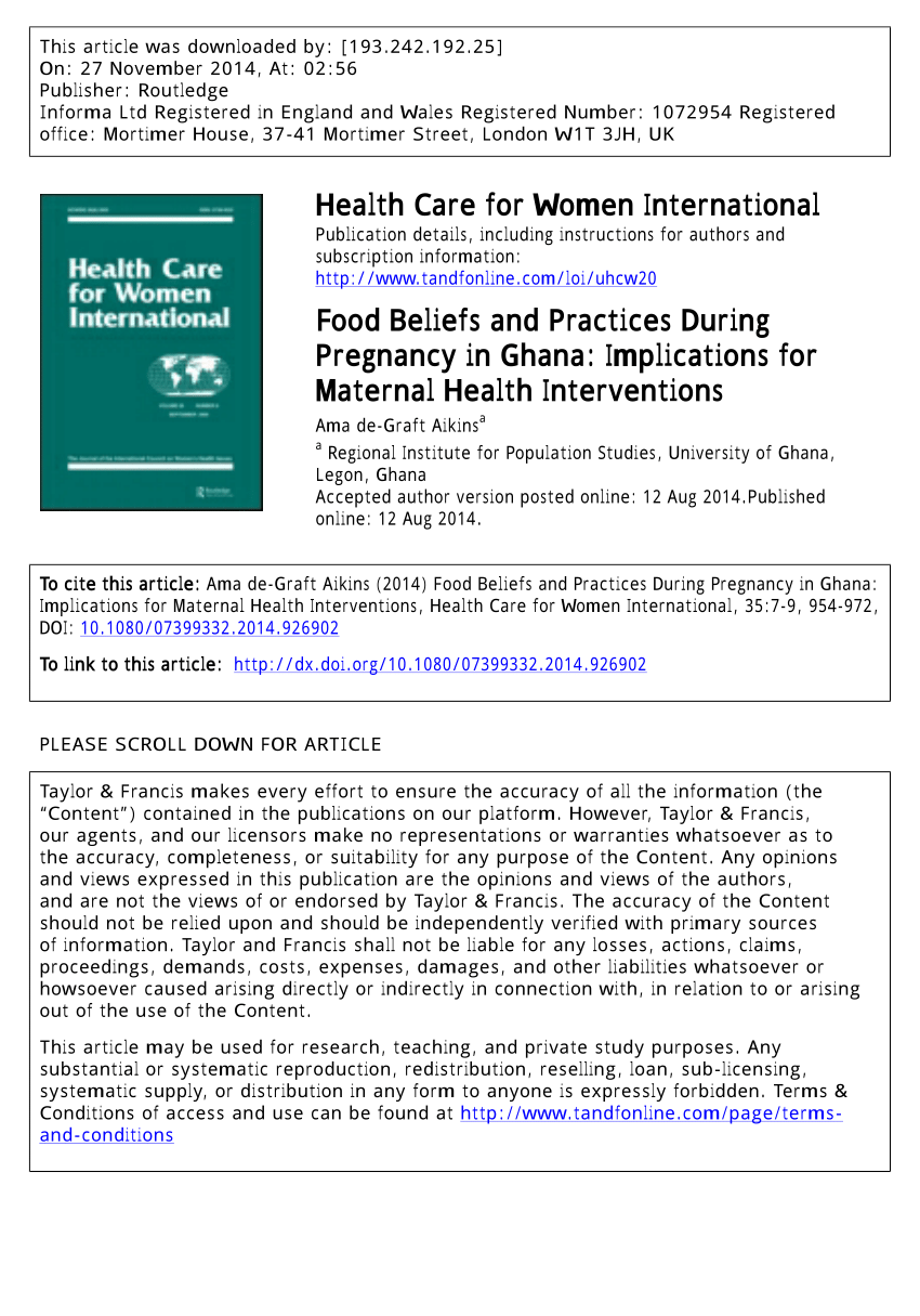 Pdf Food Beliefs And Practices During Pregnancy In Ghana 6234