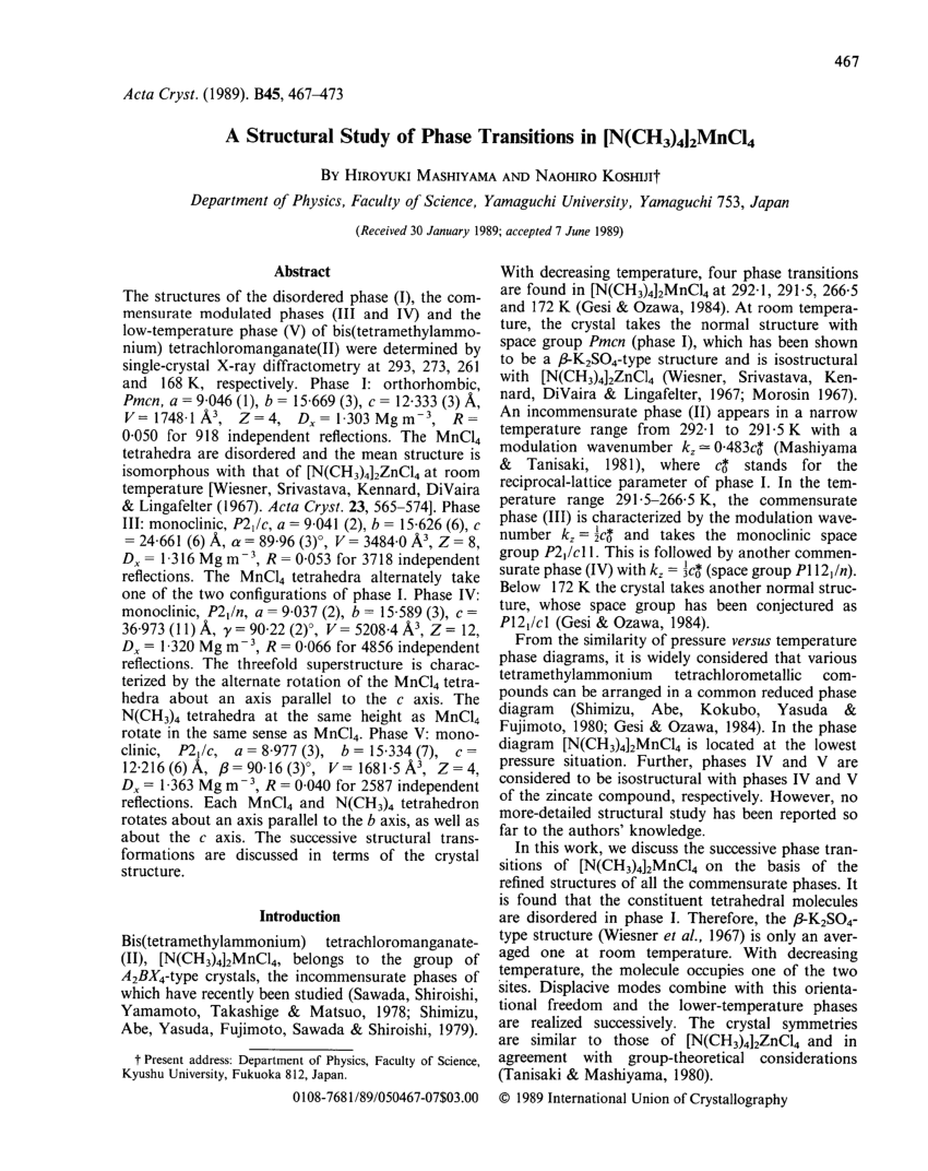 PDF) A structural study of phase transitions in [N(CH3)4]2MnCl4