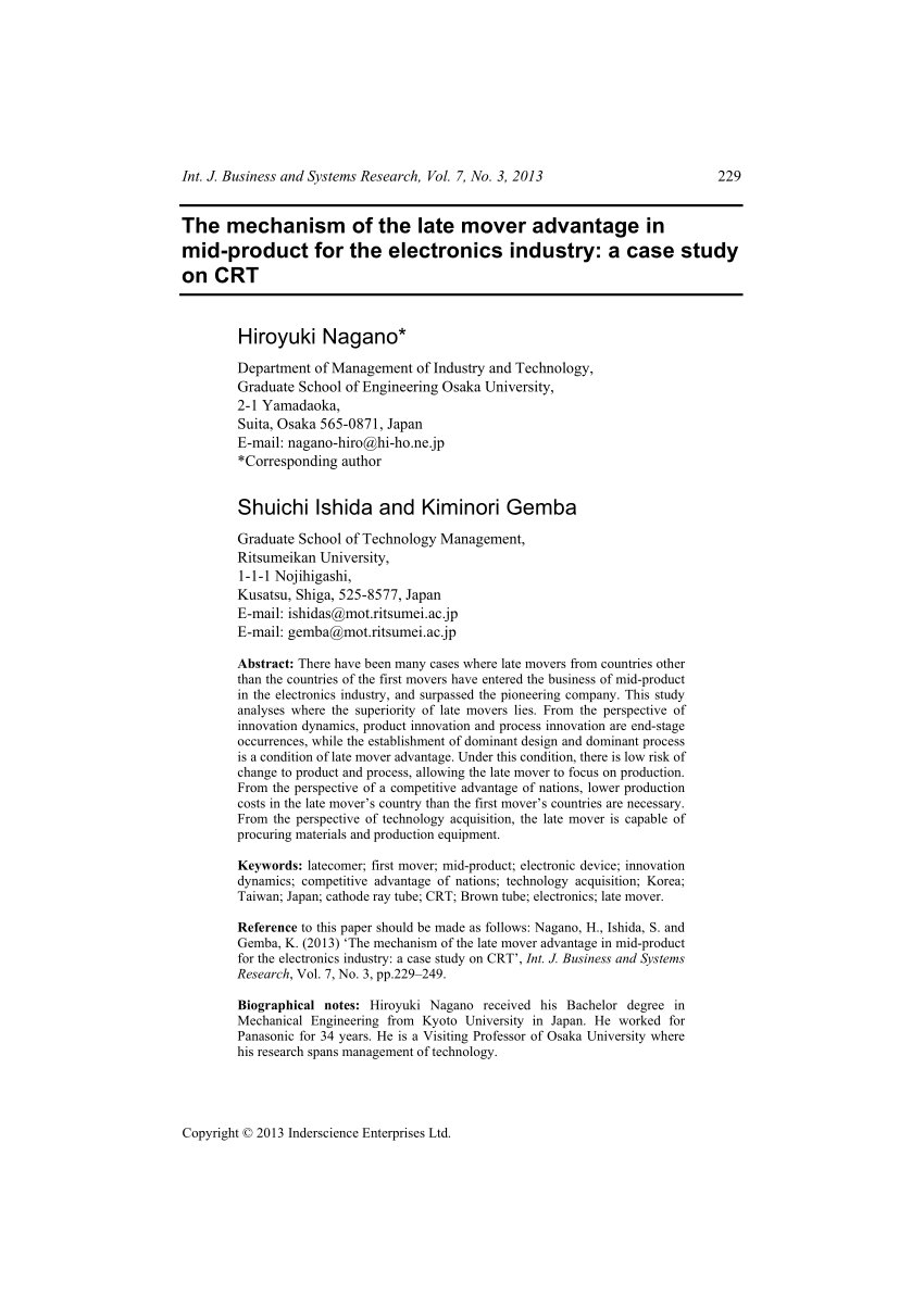 Pdf The Mechanism Of The Late Mover Advantage In Mid Product For The Electronics Industry A Case Study On Crt