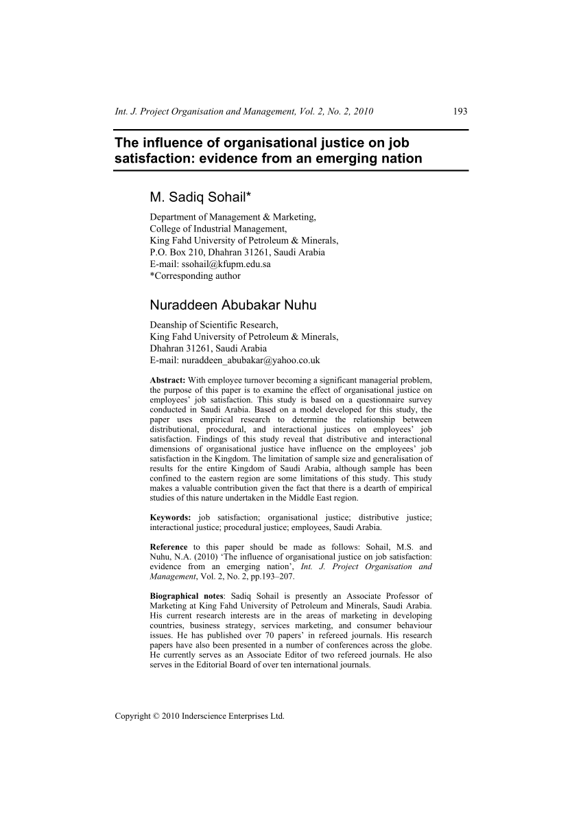 research paper on organisational justice