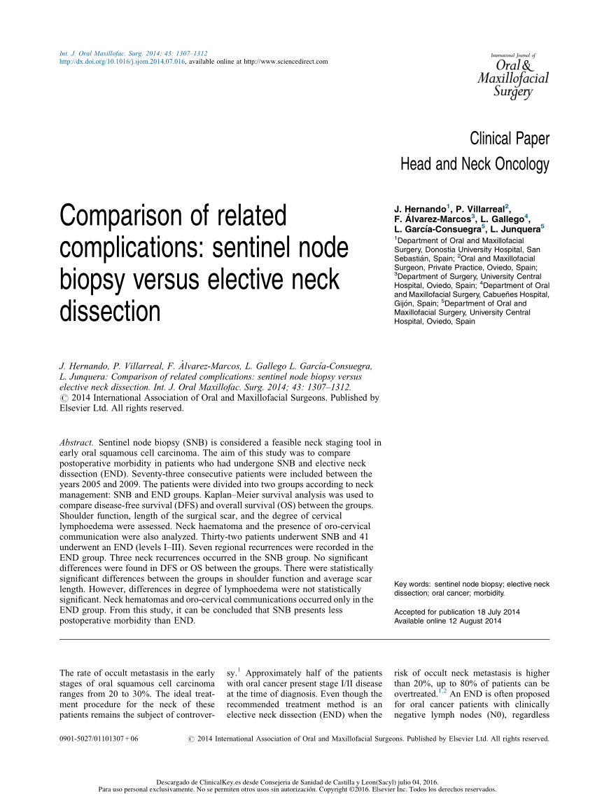Pdf Comparison Of Related Complications Sentinel Node Biopsy Versus