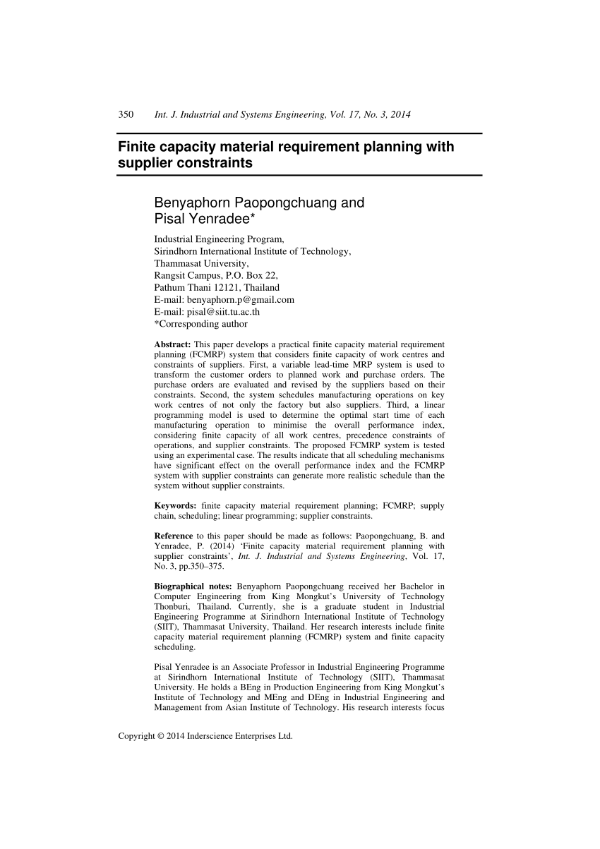 Pdf Finite Capacity Material Requirement Planning With Supplier Constraints - roblox vmrp rules