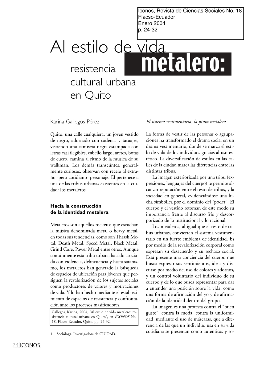 Pdf Al Estilo De Vida Metalero Resistencia Cultural Urbana En Quito Dossier