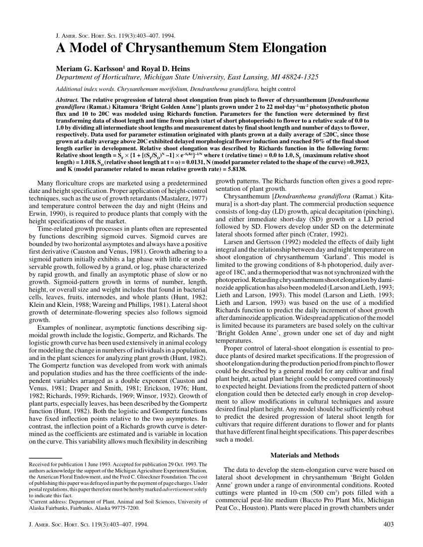 PDF) A Model of Chrysanthemum Stem Elongation