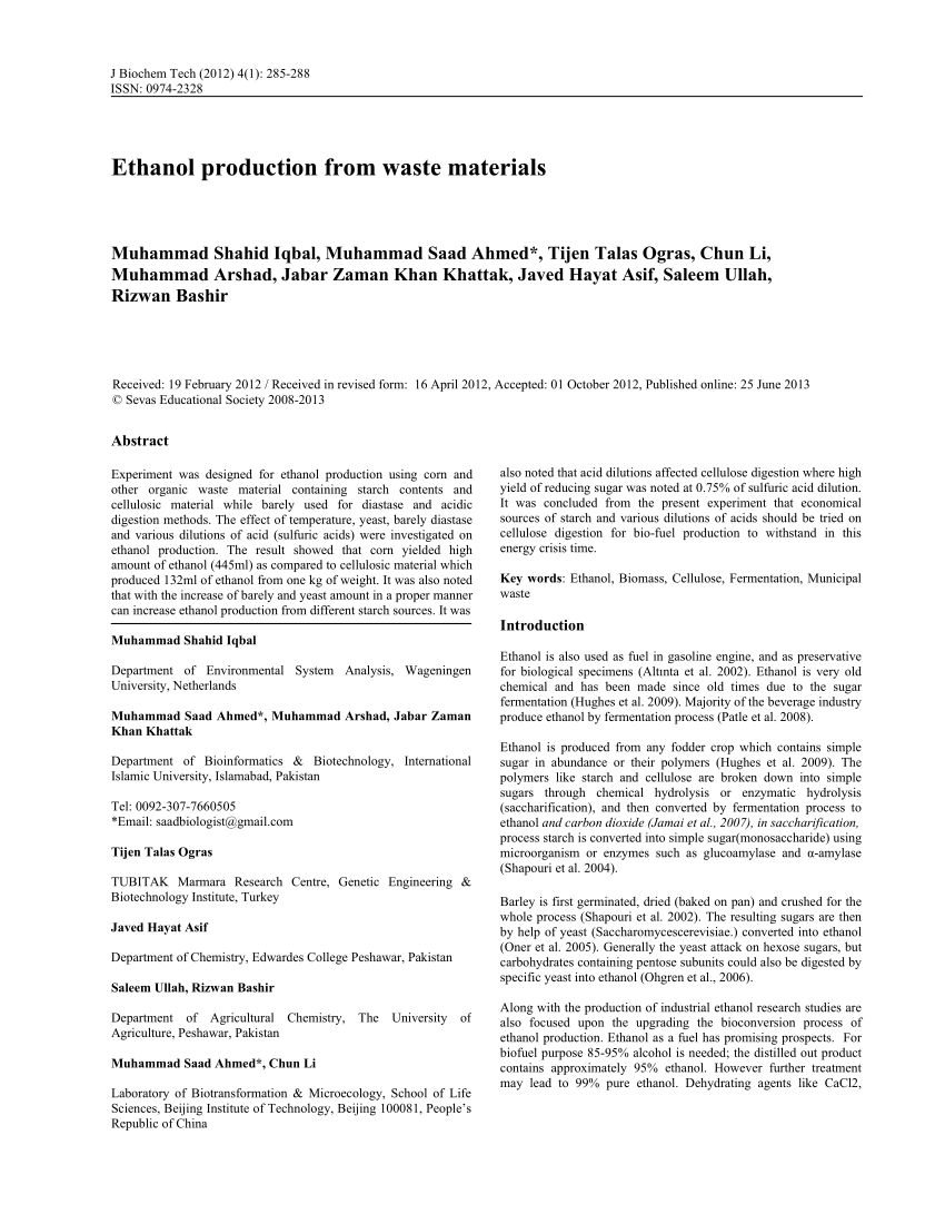 ethanol production research paper