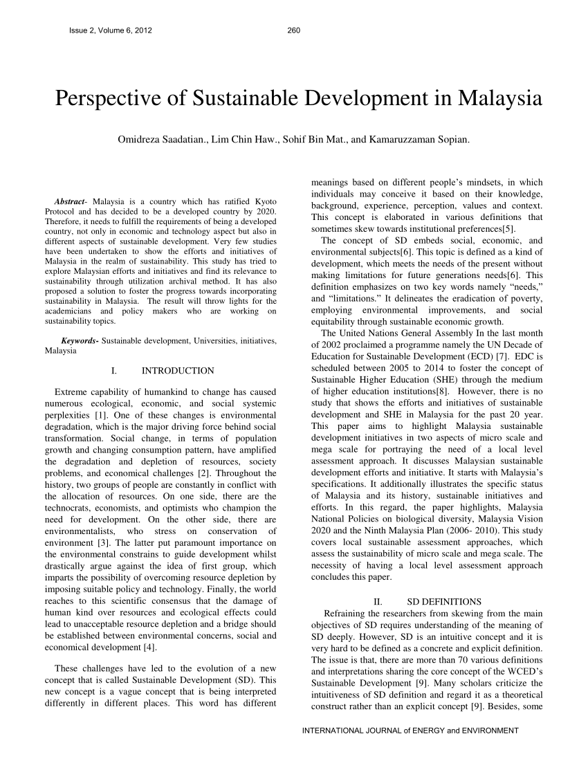 Pdf Perspective Of Sustainable Development In Malaysia
