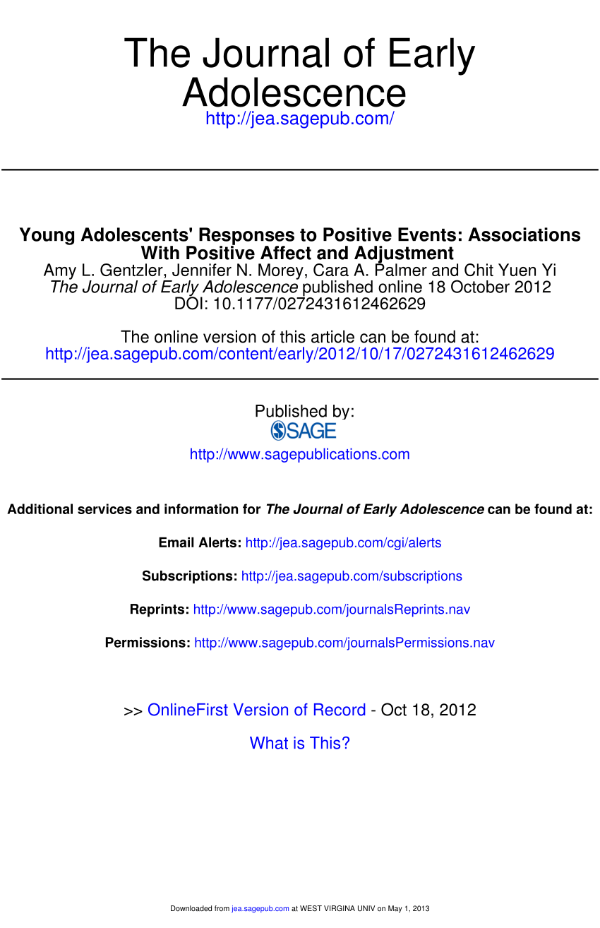 PDF) Young Adolescents' Responses to Positive Events