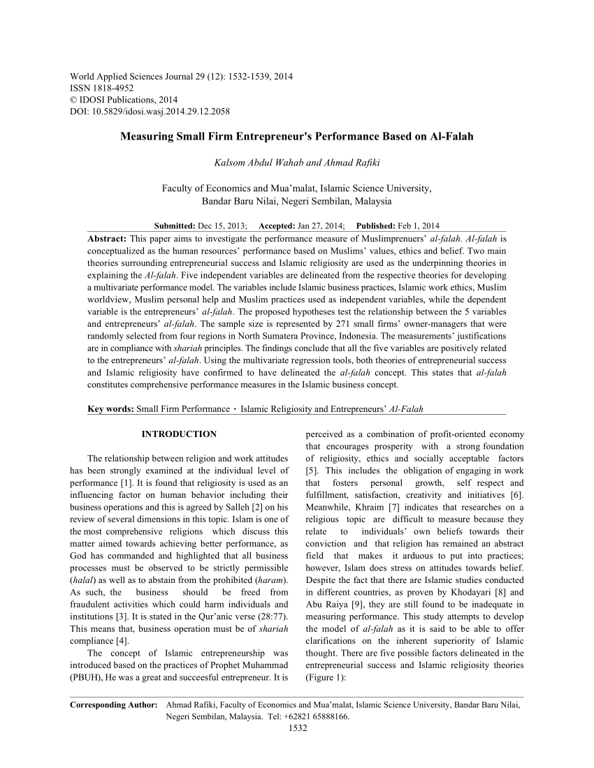 PDF) Measuring Small Firm Entrepreneuru0027s Performance Based on Al-Falah