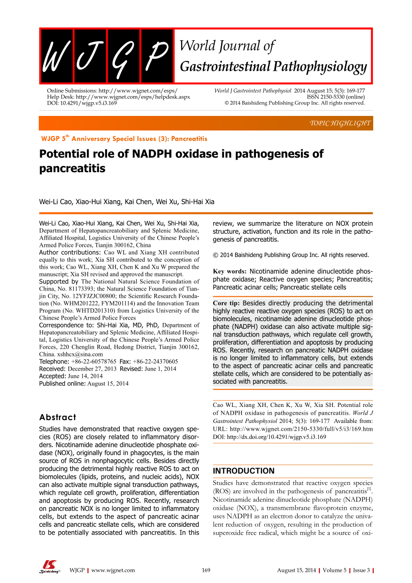 Pdf Potential Role Of Nadph Oxidase In Pathogenesis Of Pancreatitis