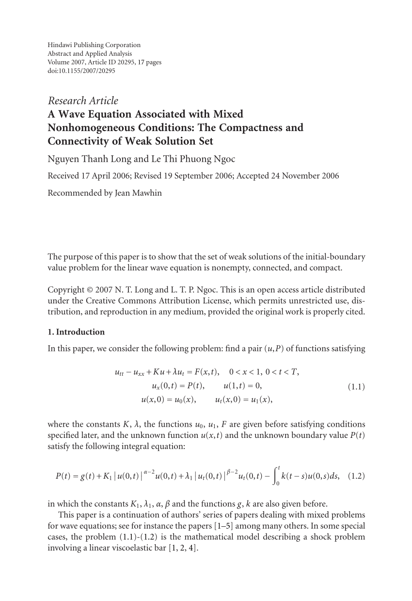 Pdf A Wave Equation Associated With Mixed Nonhomogeneous Conditions The Compactness And Connectivity Of Weak Solution Set