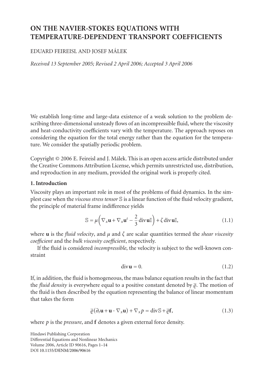 Pdf On The Navier Stokes Equations With Temperature Dependent Transport Coefficients