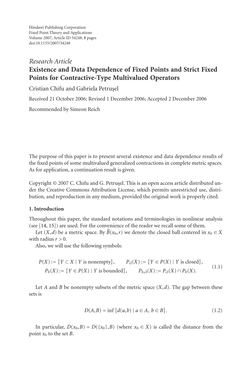 Pdf Existence And Data Dependence Of Fixed Points And Strict Fixed Points For Contractive Type Multivalued Operators