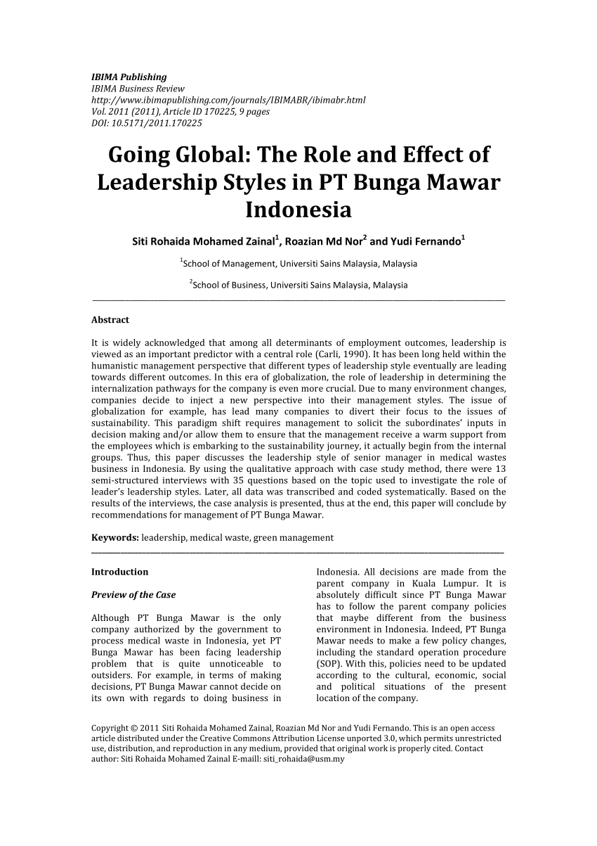 Pdf Going Global The Role And Effect Of Leadership Styles