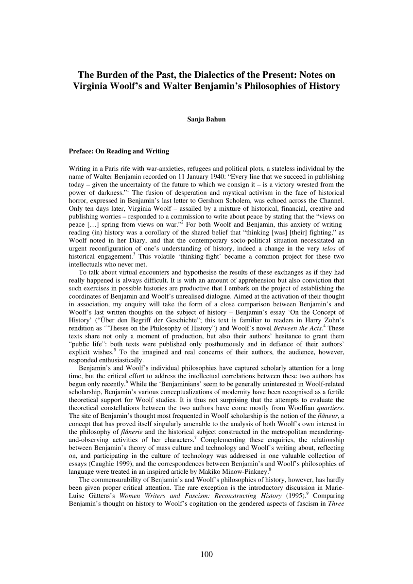 Pdf The Burden Of The Past The Dialectics Of The Present Notes On Virginia Woolf S And Walter Benjamin S Philosophies Of History