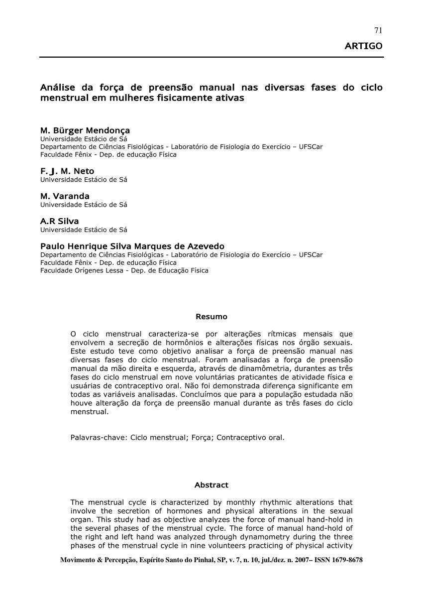 Análise do desempenho da força e da potência muscular durante as fases do  ciclo menstrual
