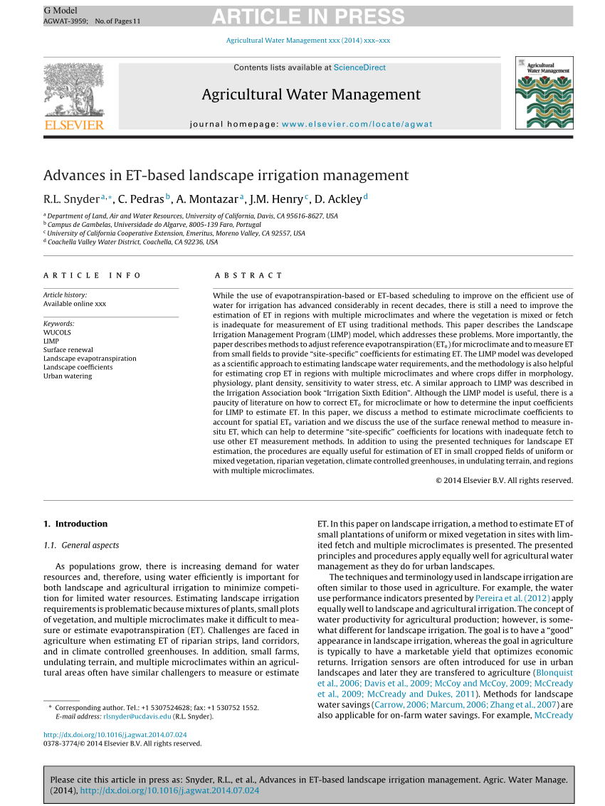 PDF Advances in ET based landscape irrigation management 