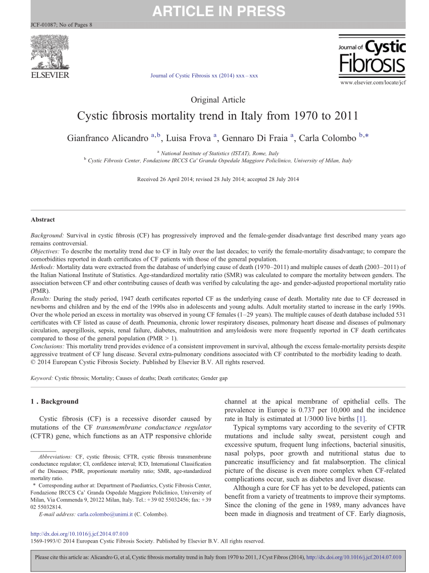 PDF) Cystic fibrosis mortality trend in Italy from 1970 to 2011