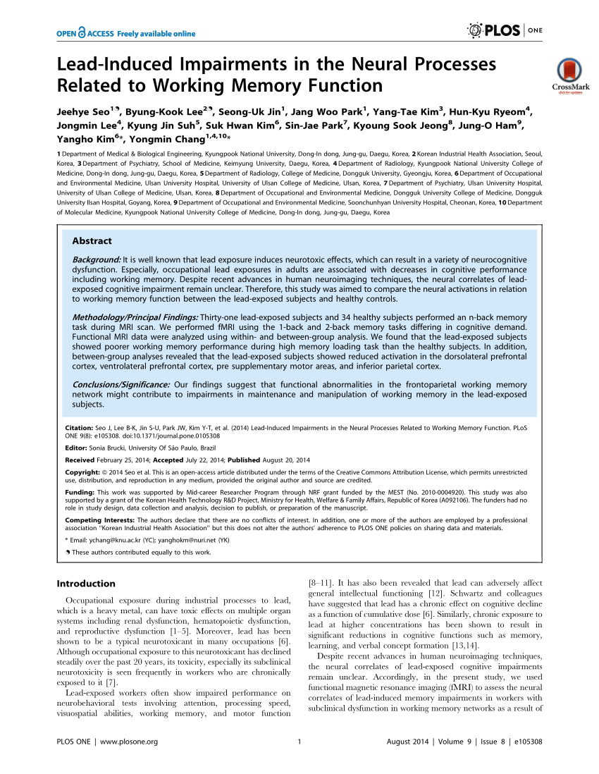 PDF Lead Induced Impairments In The Neural Processes Related To Working Memory Function