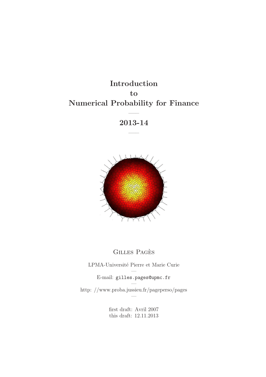Pdf Introduction To Numerical Probability Applied To Finance