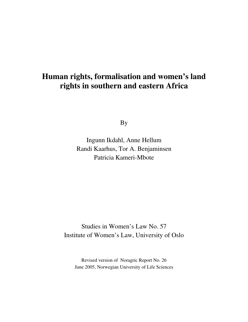 (PDF) Human rights, formalisation and women's land rights ...