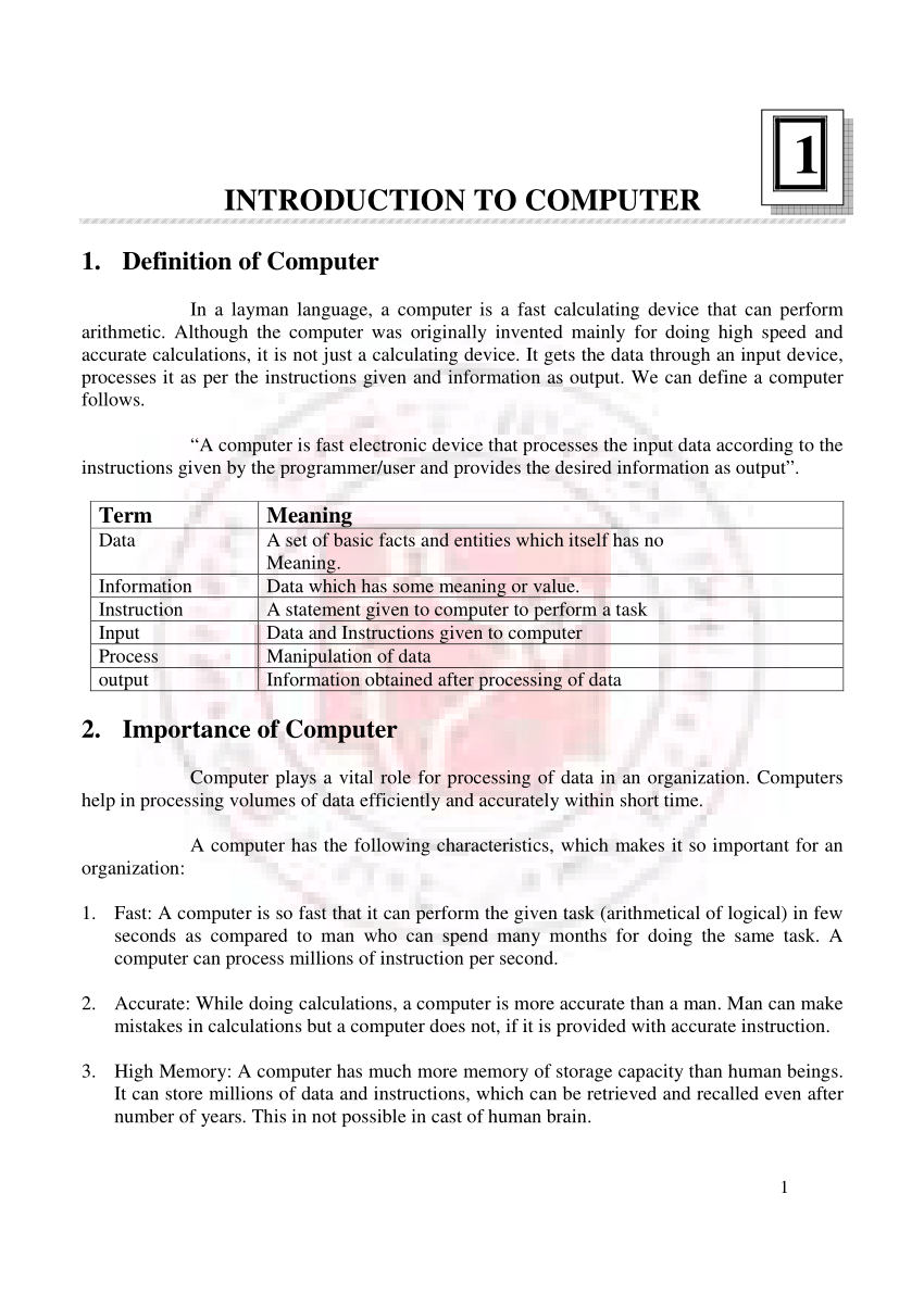 assignment of introduction to computer