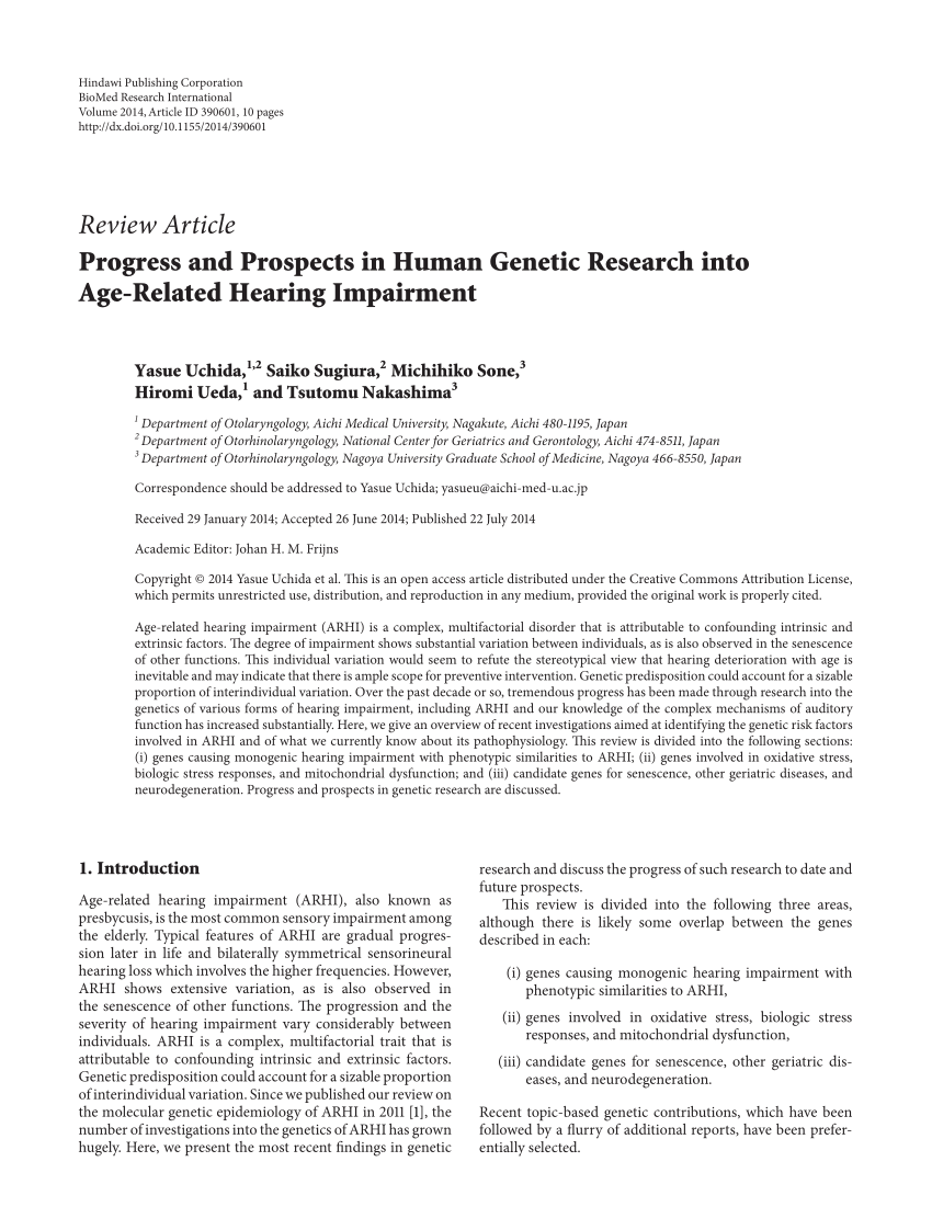 Pdf Progress And Prospects In Human Genetic Research Into Age Related Hearing Impairment