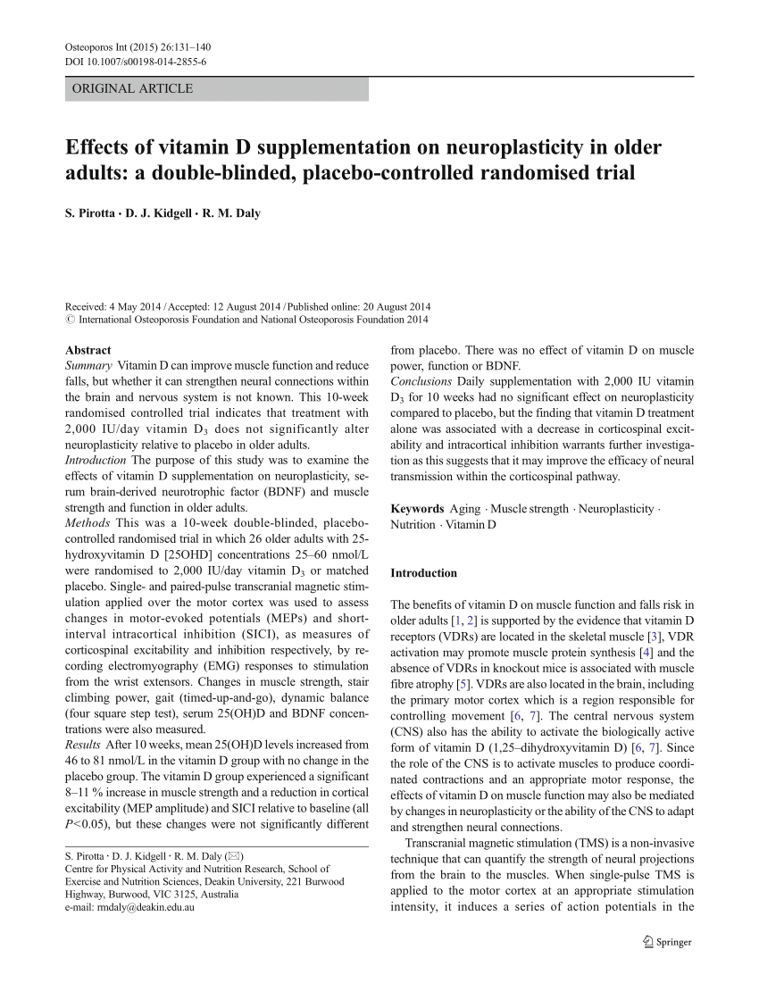 PDF) Effects of vitamin D supplementation on neuroplasticity in