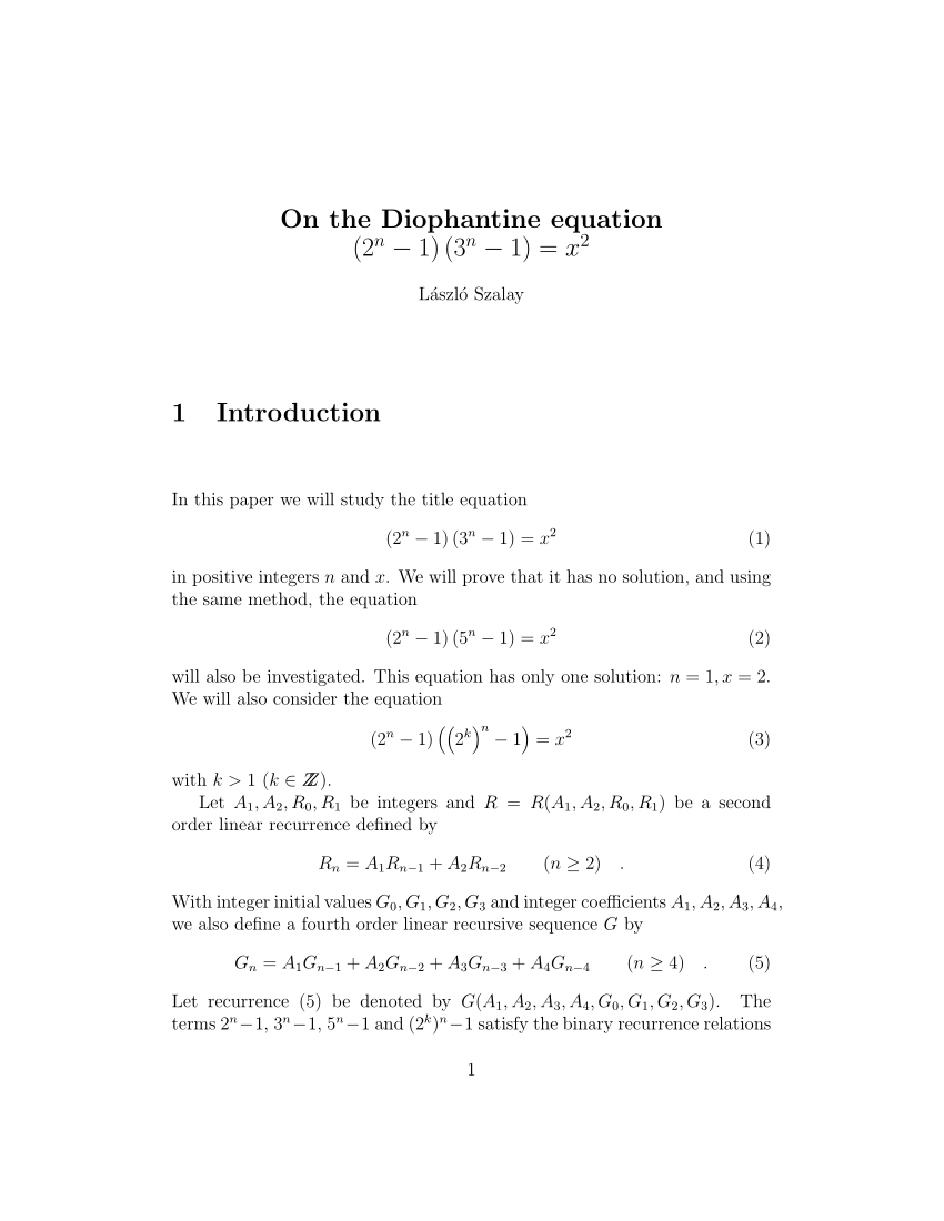 Pdf On The Diophantine Equation 2 N 1 3 N 1 X 2